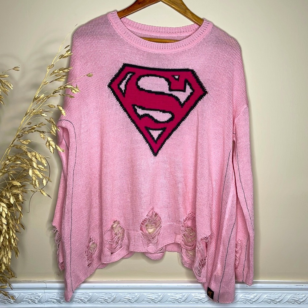 Trunk Limited Edition Distressed Pink Supergirl Logo Sweater